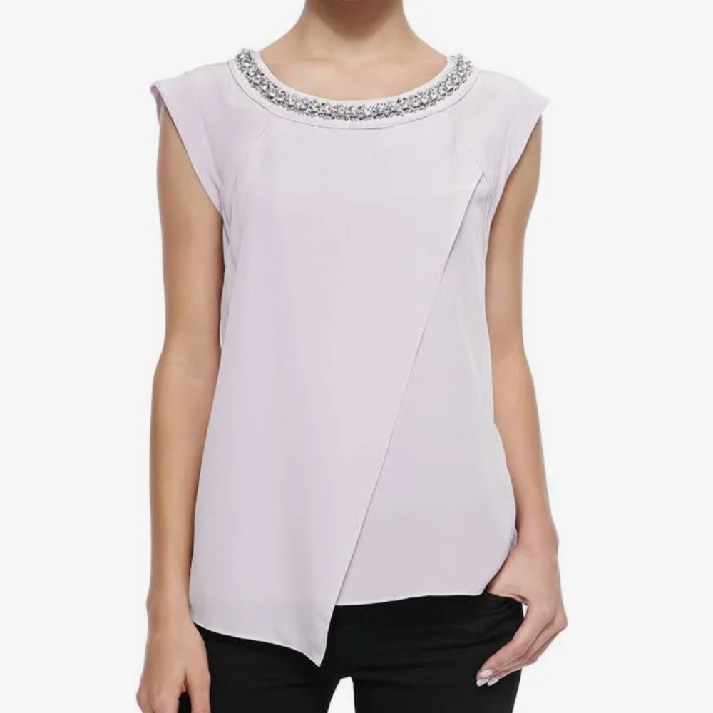 Rebecca Taylor Lavender Silk Embellished Neckline Crossover Blouse Size 4 NWT